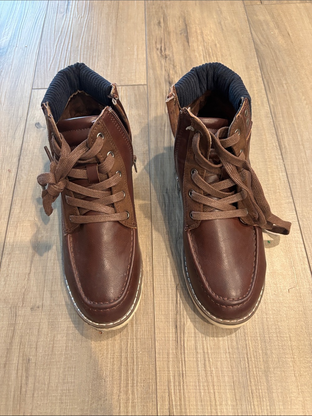Steve Madden Boys Brown Leather High-Top Casual Boots Size 5